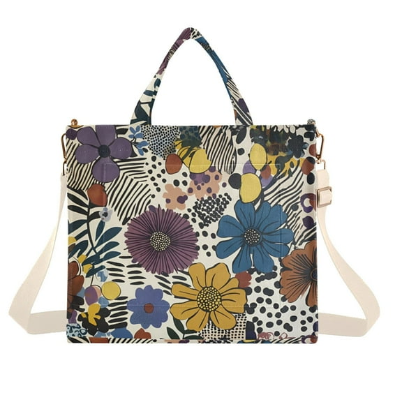 FORMRS Womens Corduroy Tote Bag Crossbody Shoulder Handbag with Pocket, Blue Flowers