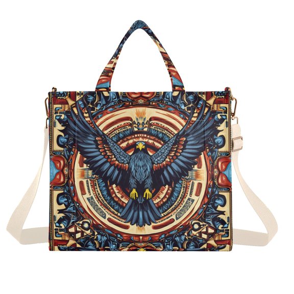 FORMRS Womens Corduroy Tote Bag Crossbody Shoulder Handbag with Pocket, Blue Geometric Eagle