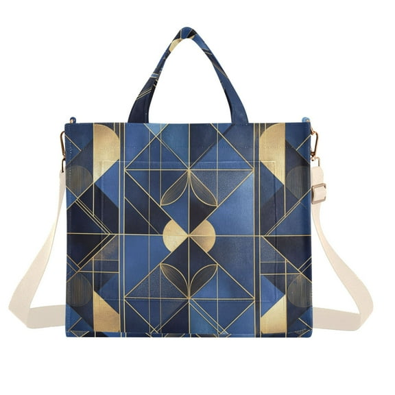 FORMRS Womens Corduroy Tote Bag Crossbody Shoulder Handbag with Pocket, Blue Geometric Pattern