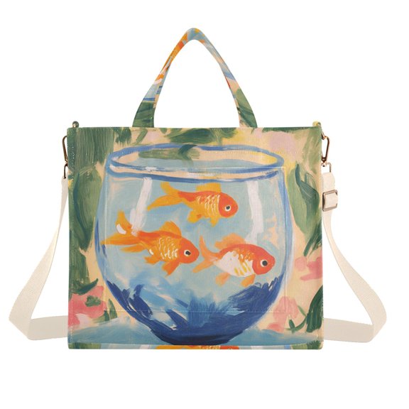 FORMRS Womens Corduroy Tote Bag Crossbody Shoulder Handbag with Pocket, Blue Goldfish Bowl