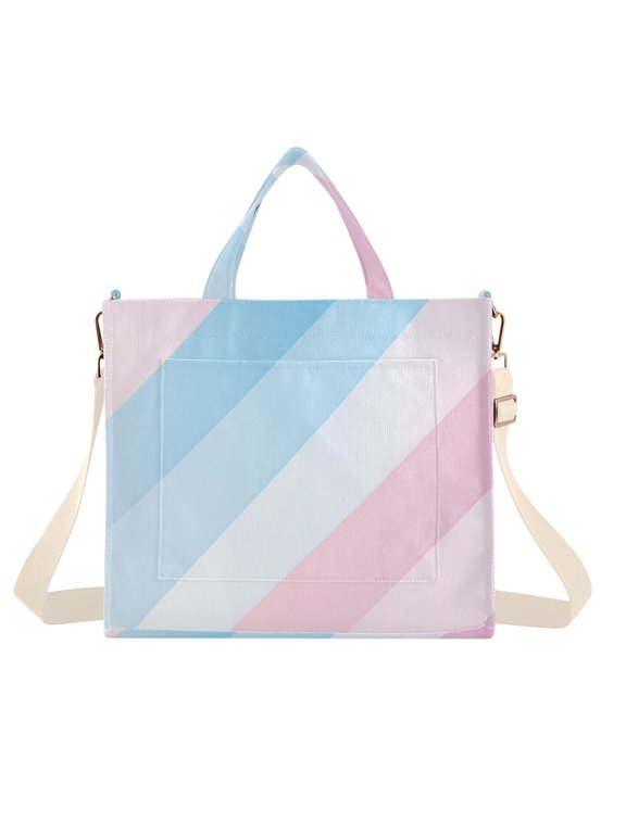 Womens Corduroy Tote Bag Crossbody Shoulder Handbag with Pocket, Blue Gradient