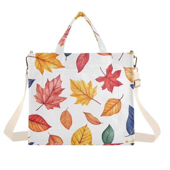 FORMRS Womens Corduroy Tote Bag Crossbody Shoulder Handbag with Pocket, Blue Leaves