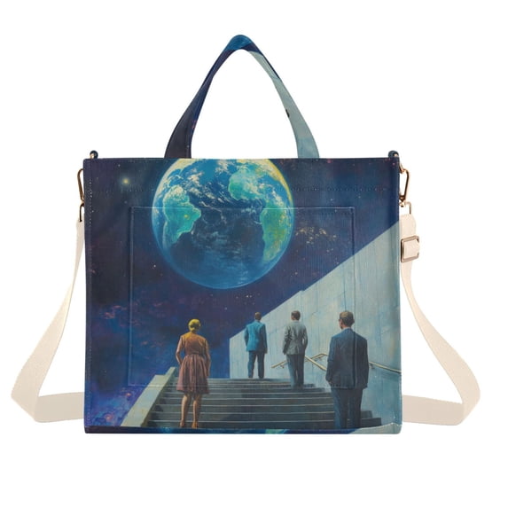 FORMRS Womens Corduroy Tote Bag Crossbody Shoulder Handbag with Pocket, Blue Planet