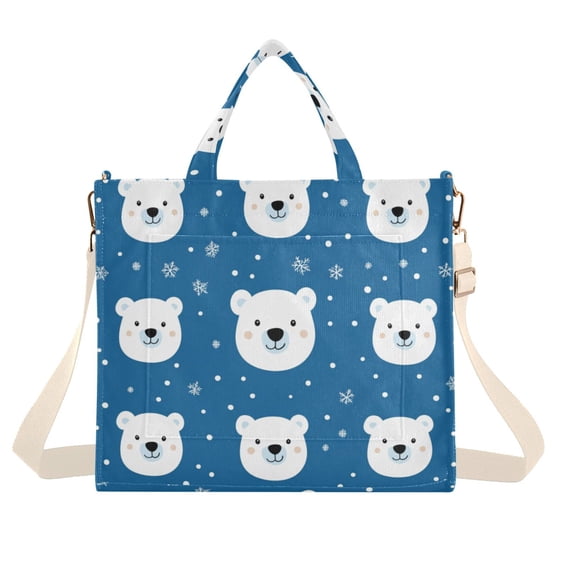FORMRS Womens Corduroy Tote Bag Crossbody Shoulder Handbag with Pocket, Blue Polar Bear