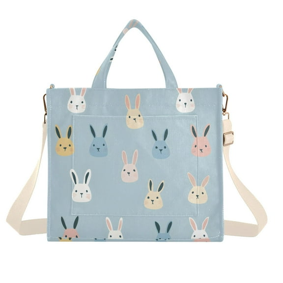 FORMRS Womens Corduroy Tote Bag Crossbody Shoulder Handbag with Pocket, Blue Rabbits