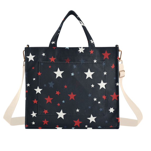 FORMRS Womens Corduroy Tote Bag Crossbody Shoulder Handbag with Pocket, Blue Stars Pattern