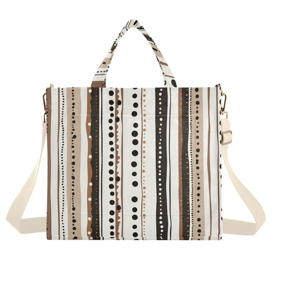 FORMRS Womens Corduroy Tote Bag Crossbody Shoulder Handbag with Pocket, Brown Abstract Stripes