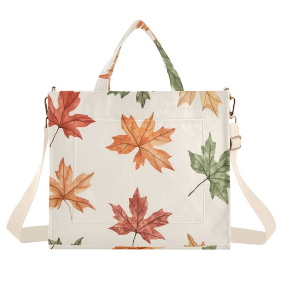 FORMRS Womens Corduroy Tote Bag Crossbody Shoulder Handbag with Pocket, Brown Autumn Leaves