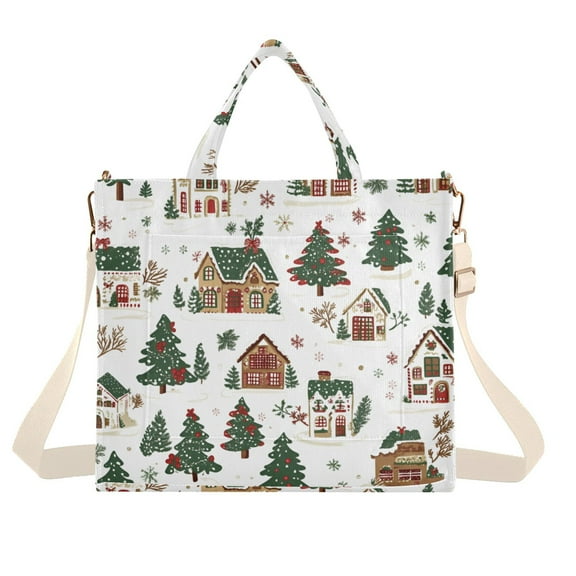 FORMRS Womens Corduroy Tote Bag Crossbody Shoulder Handbag with Pocket, Brown Christmas House