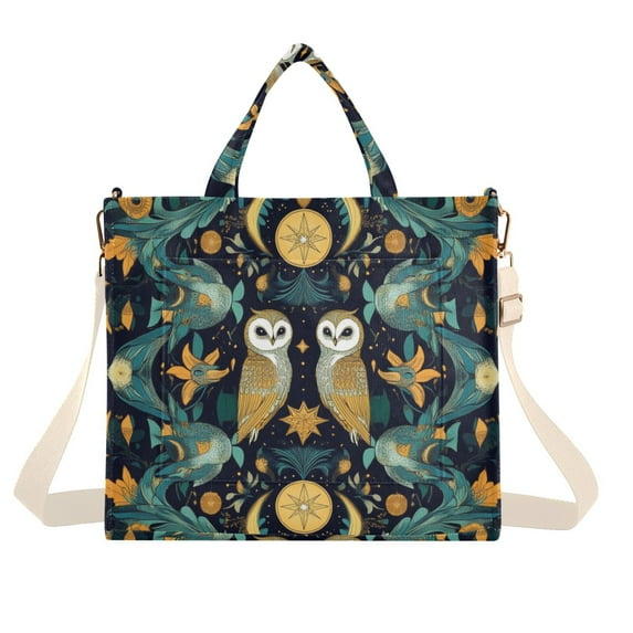 FORMRS Womens Corduroy Tote Bag Crossbody Shoulder Handbag with Pocket, Brown Mystical Owls