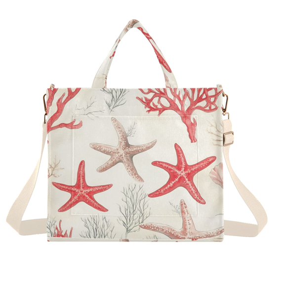 FORMRS Womens Corduroy Tote Bag Crossbody Shoulder Handbag with Pocket, Brown Starfish