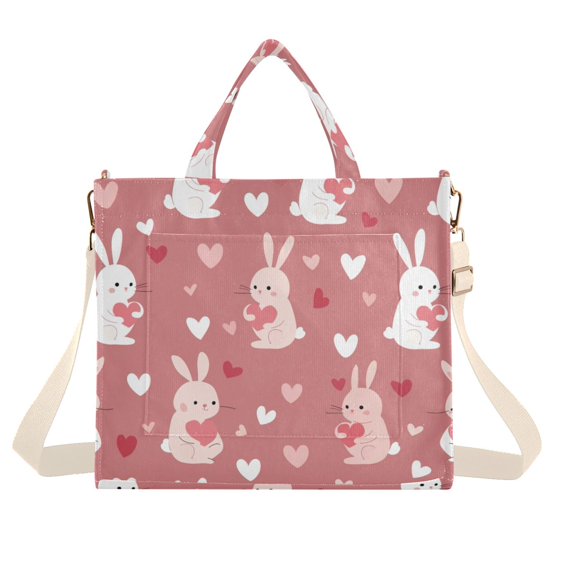 FORMRS Womens Corduroy Tote Bag Crossbody Shoulder Handbag with Pocket, Bunny Love Blooms