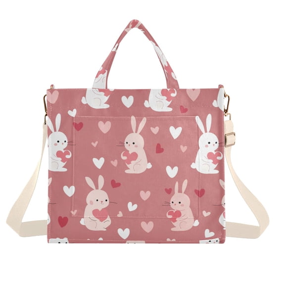 FORMRS Womens Corduroy Tote Bag Crossbody Shoulder Handbag with Pocket, Bunny Love Blooms