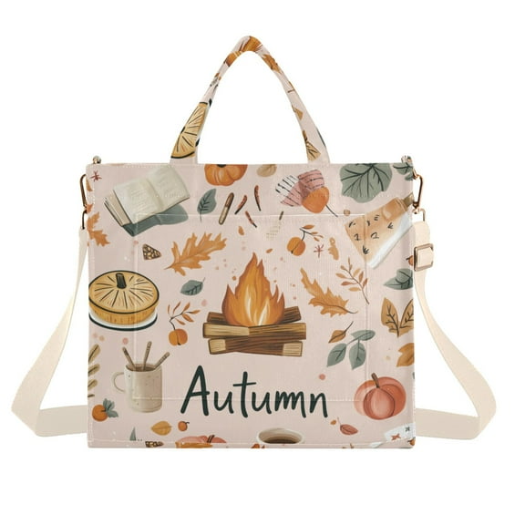 FORMRS Womens Corduroy Tote Bag Crossbody Shoulder Handbag with Pocket, Campfire Pattern