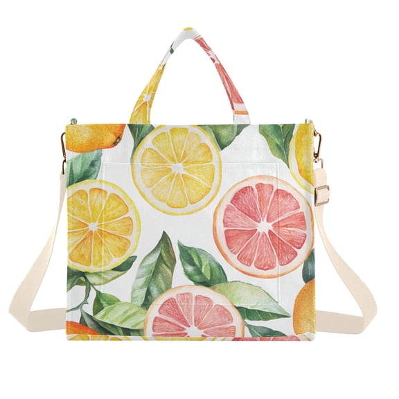 FORMRS Womens Corduroy Tote Bag Crossbody Shoulder Handbag with Pocket, Candy Grapefruit