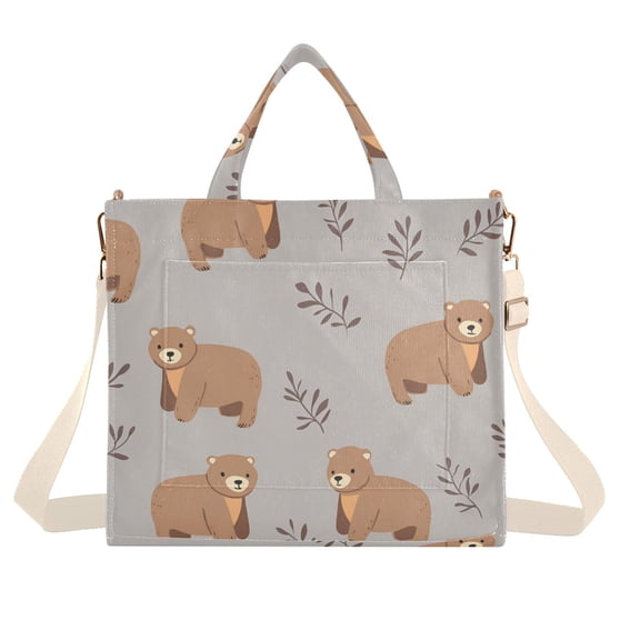 FORMRS Womens Corduroy Tote Bag Crossbody Shoulder Handbag with Pocket, Cartoon Bear