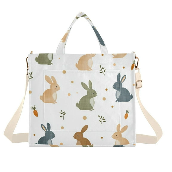 FORMRS Womens Corduroy Tote Bag Crossbody Shoulder Handbag with Pocket, Cartoon Bunnies