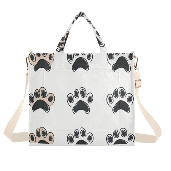 FORMRS Womens Corduroy Tote Bag Crossbody Shoulder Handbag with Pocket, Cartoon Cat Paw