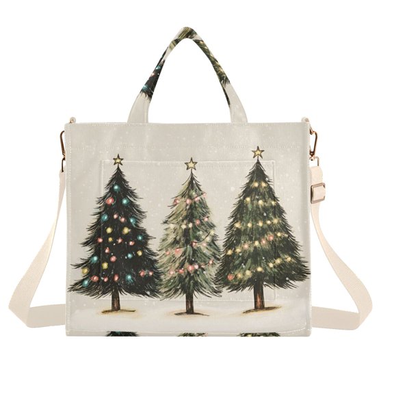 FORMRS Womens Corduroy Tote Bag Crossbody Shoulder Handbag with Pocket, Cartoon Christmas Trees
