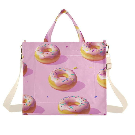FORMRS Womens Corduroy Tote Bag Crossbody Shoulder Handbag with Pocket, Cartoon Doughnuts