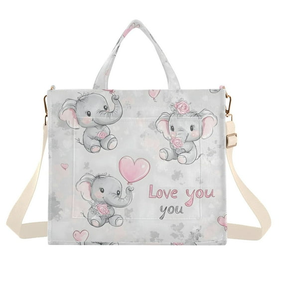 FORMRS Womens Corduroy Tote Bag Crossbody Shoulder Handbag with Pocket, Cartoon Elephant