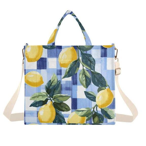 FORMRS Womens Corduroy Tote Bag Crossbody Shoulder Handbag with Pocket, Cartoon Lemon Leaves