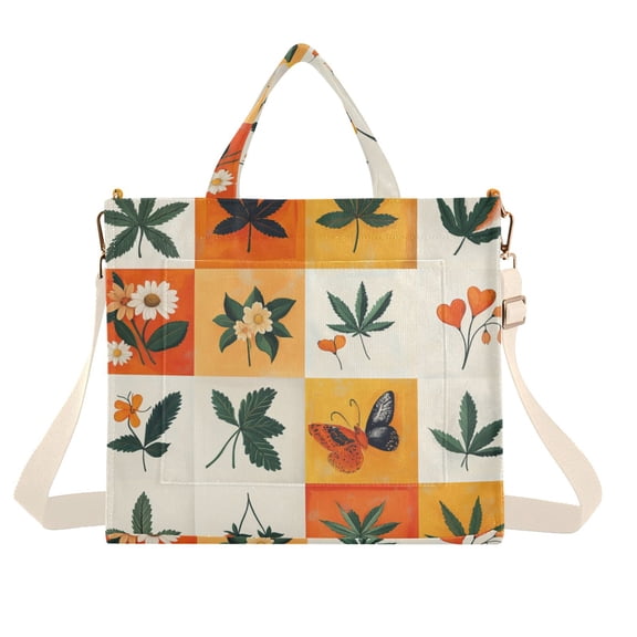 FORMRS Womens Corduroy Tote Bag Crossbody Shoulder Handbag with Pocket, Cartoon Plants