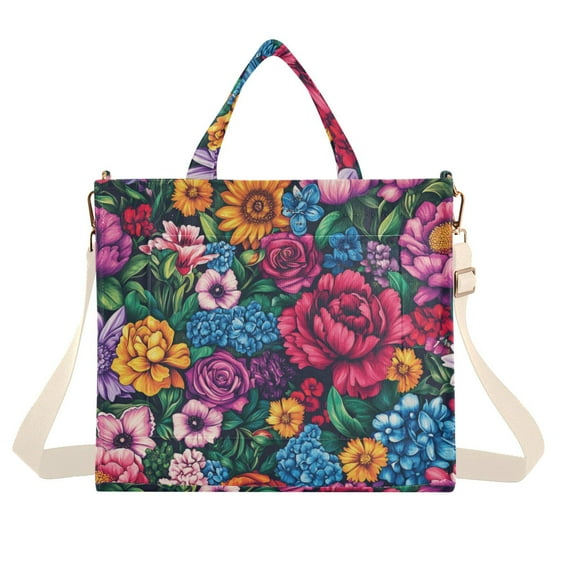 FORMRS Womens Corduroy Tote Bag Crossbody Shoulder Handbag with Pocket, Charming Floral Pattern