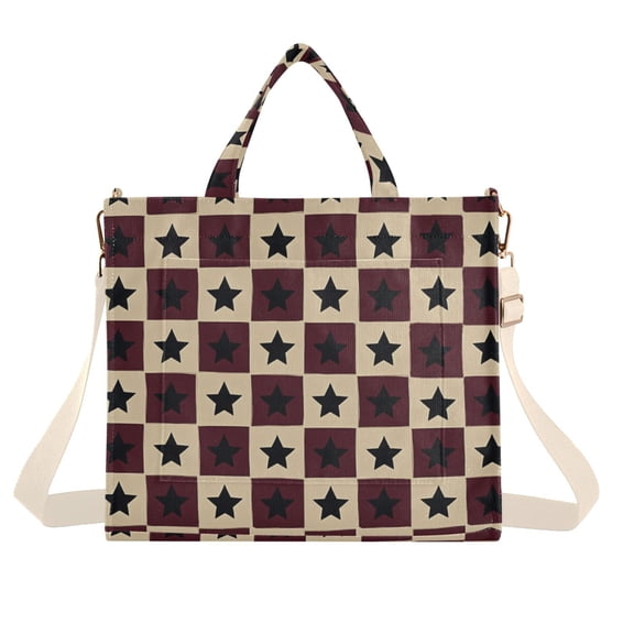 FORMRS Womens Corduroy Tote Bag Crossbody Shoulder Handbag with Pocket, Checkered Stars Pattern