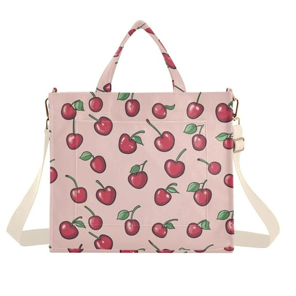 FORMRS Womens Corduroy Tote Bag Crossbody Shoulder Handbag with Pocket, Cherries Pattern