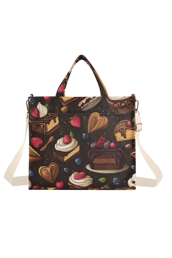 Womens Corduroy Tote Bag Crossbody Shoulder Handbag with Pocket, Chocolate Cakes