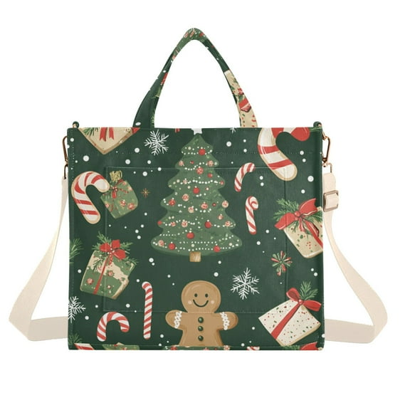 FORMRS Womens Corduroy Tote Bag Crossbody Shoulder Handbag with Pocket, Christmas Gift Pattern