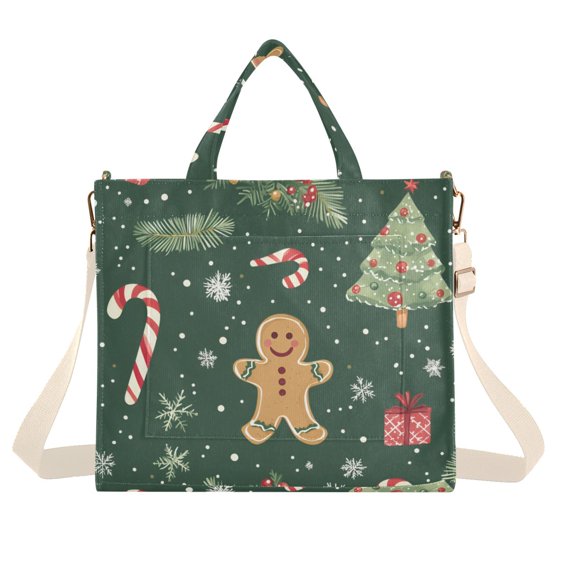FORMRS Womens Corduroy Tote Bag Crossbody Shoulder Handbag with Pocket, Christmas Gingerbread