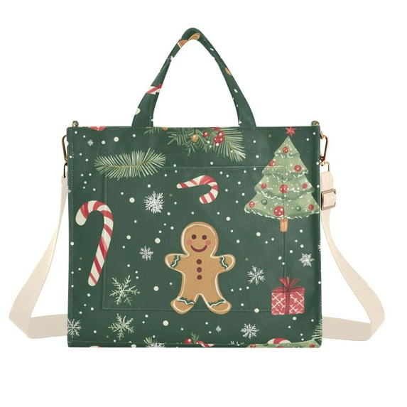 FORMRS Womens Corduroy Tote Bag Crossbody Shoulder Handbag with Pocket, Christmas Gingerbread