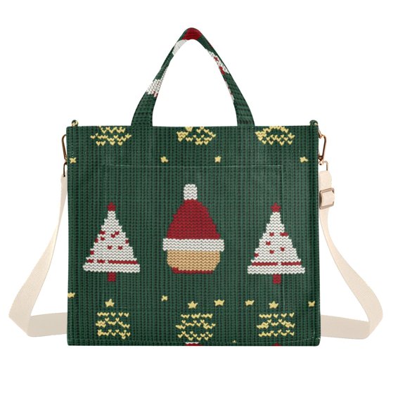 FORMRS Womens Corduroy Tote Bag Crossbody Shoulder Handbag with Pocket, Christmas Santa Hats