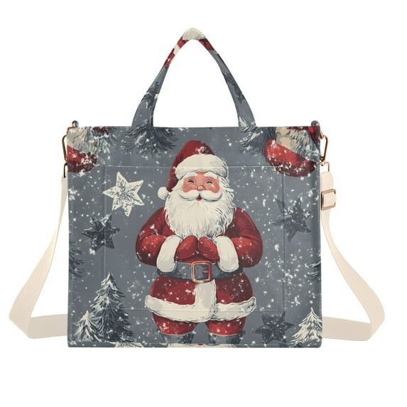 FORMRS Womens Corduroy Tote Bag Crossbody Shoulder Handbag with Pocket, Christmas Santa