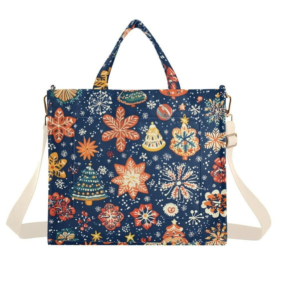 FORMRS Womens Corduroy Tote Bag Crossbody Shoulder Handbag with Pocket, Christmas Splendor