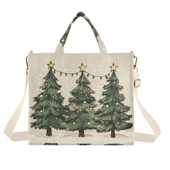 FORMRS Womens Corduroy Tote Bag Crossbody Shoulder Handbag with Pocket, Christmas Stars