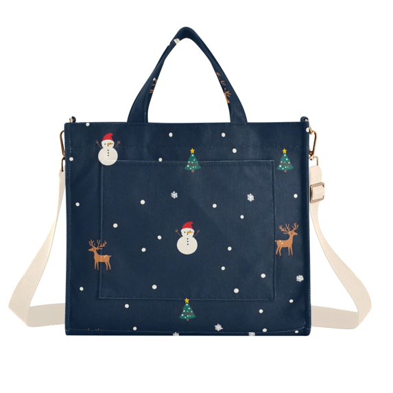 FORMRS Womens Corduroy Tote Bag Crossbody Shoulder Handbag with Pocket, Christmas Whimsy