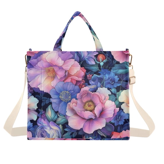 FORMRS Womens Corduroy Tote Bag Crossbody Shoulder Handbag with Pocket, Colorful Art Flowers