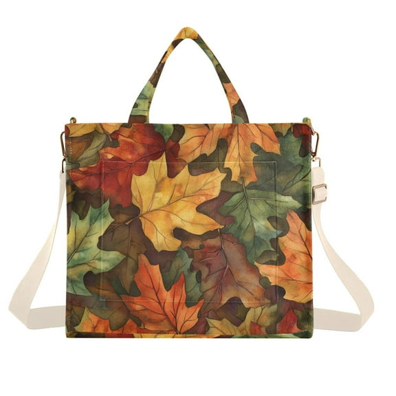 FORMRS Womens Corduroy Tote Bag Crossbody Shoulder Handbag with Pocket, Colorful Autumn Leaves