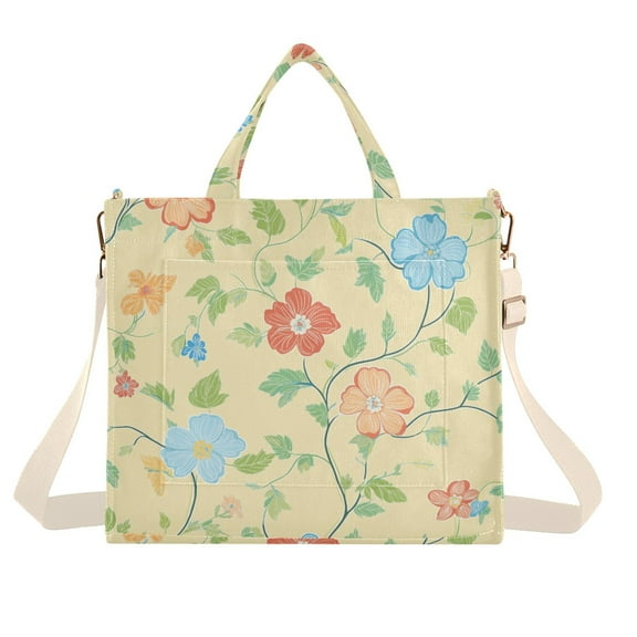 FORMRS Womens Corduroy Tote Bag Crossbody Shoulder Handbag with Pocket, Colorful Flower