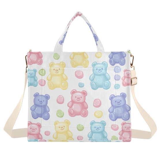 FORMRS Womens Corduroy Tote Bag Crossbody Shoulder Handbag with Pocket, Colorful Gummy Bears Pattern