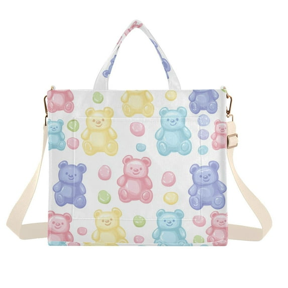 FORMRS Womens Corduroy Tote Bag Crossbody Shoulder Handbag with Pocket, Colorful Gummy Bears Pattern