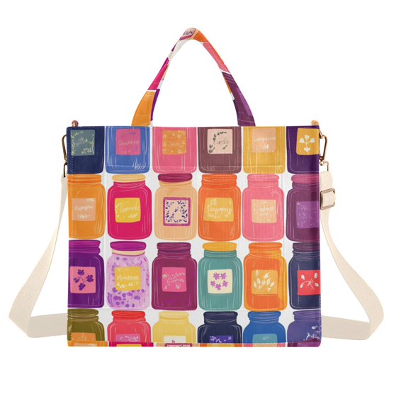 FORMRS Womens Corduroy Tote Bag Crossbody Shoulder Handbag with Pocket, Colorful Jars