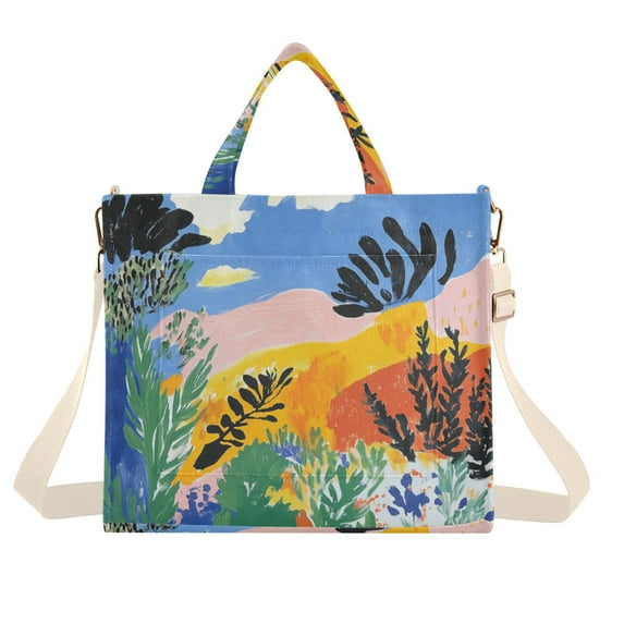 FORMRS Womens Corduroy Tote Bag Crossbody Shoulder Handbag with Pocket, Colorful Landscape