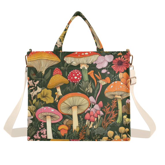 FORMRS Womens Corduroy Tote Bag Crossbody Shoulder Handbag with Pocket, Colorful Mushroom