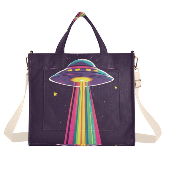 FORMRS Womens Corduroy Tote Bag Crossbody Shoulder Handbag with Pocket, Colorful UFO