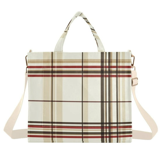 FORMRS Womens Corduroy Tote Bag Crossbody Shoulder Handbag with Pocket, Cream Plaid