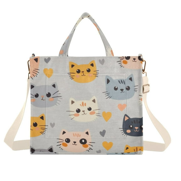 FORMRS Womens Corduroy Tote Bag Crossbody Shoulder Handbag with Pocket, Cute Cartoon Cat